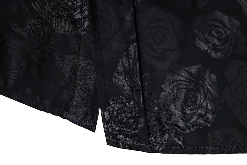 Men Long Sleeve Button Shirt Slim Fit Rose Print — feature 8