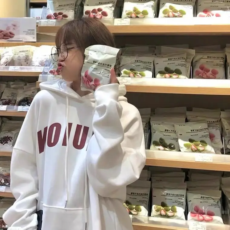 Women Cotton Hooded Sweatshirt White Letter Print - Image 4