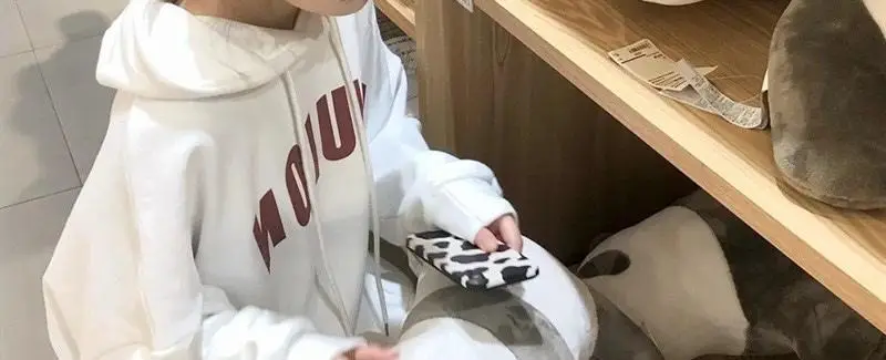 Women Cotton Hooded Sweatshirt White Letter Print — feature 3