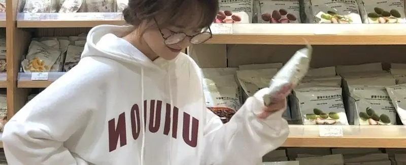 Women Cotton Hooded Sweatshirt White Letter Print — feature 5