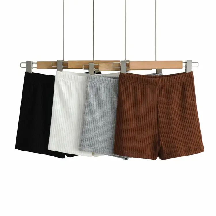 Women's Elastic Waist Shorts White Brown Black - Image 8