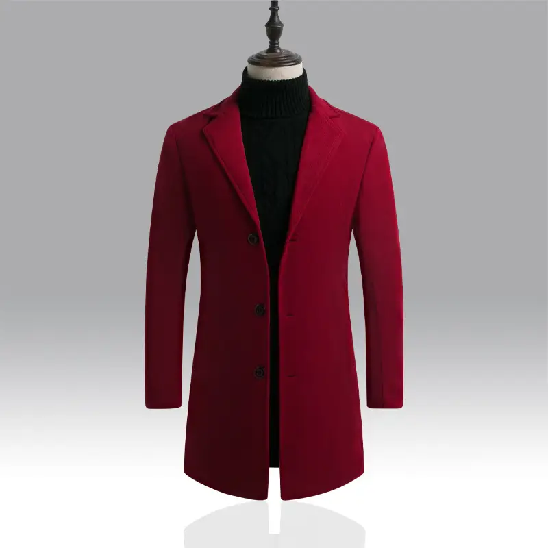 Men Woolen Windbreaker Black Slim Fit Single Breasted - Image 12