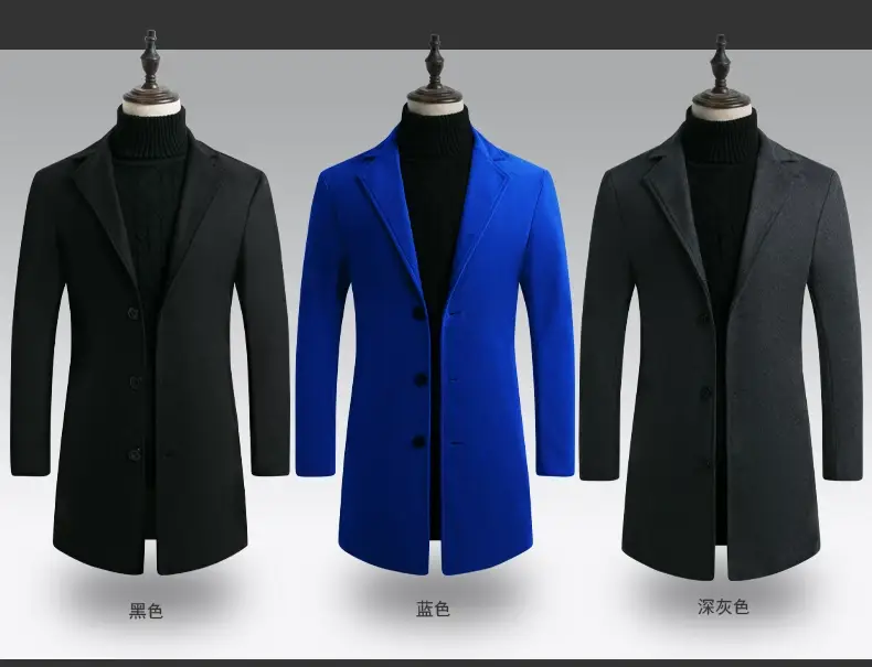 Men Woolen Windbreaker Black Slim Fit Single Breasted — feature 6