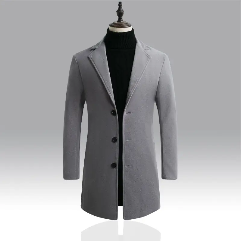 Men Woolen Windbreaker Black Slim Fit Single Breasted - Image 3