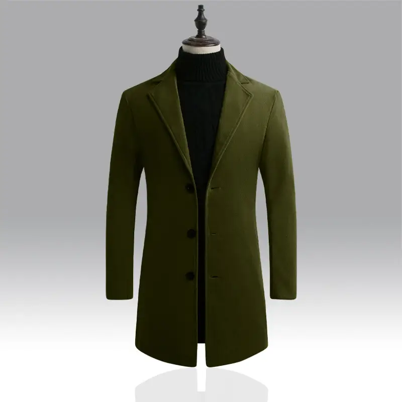 Men Woolen Windbreaker Black Slim Fit Single Breasted - Image 6