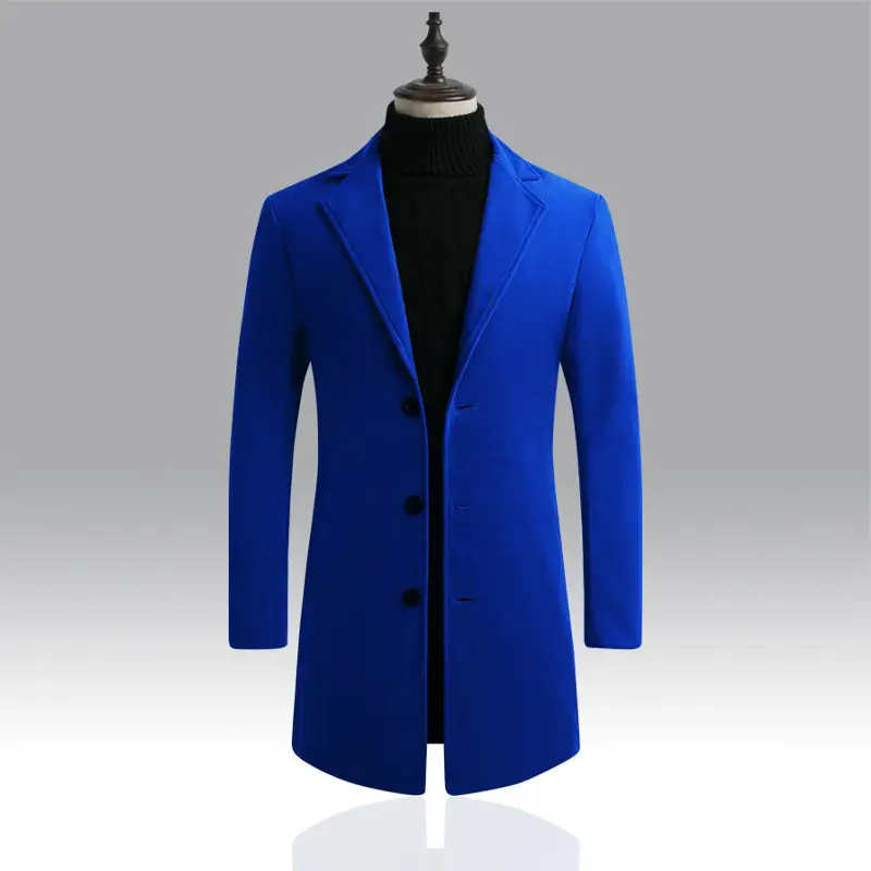 Men Woolen Windbreaker Black Slim Fit Single Breasted - Image 7