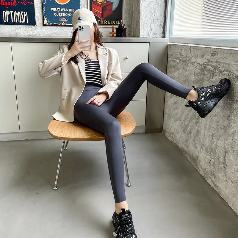 S424 Kaka Cropped Yoga Pants Brown High Waist Leggings