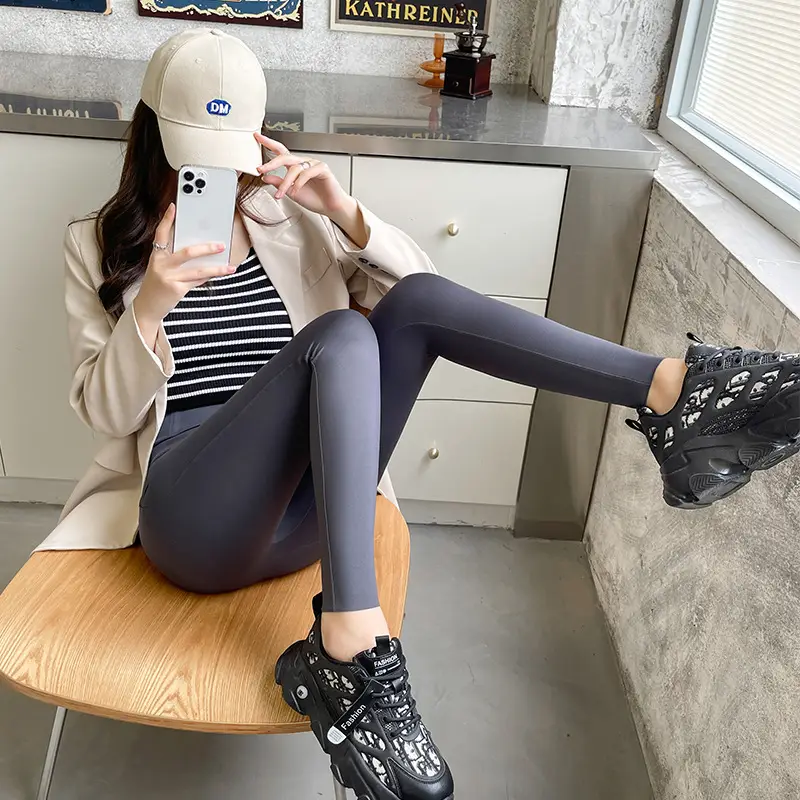 S424 Kaka Cropped Yoga Pants Brown High Waist Leggings
