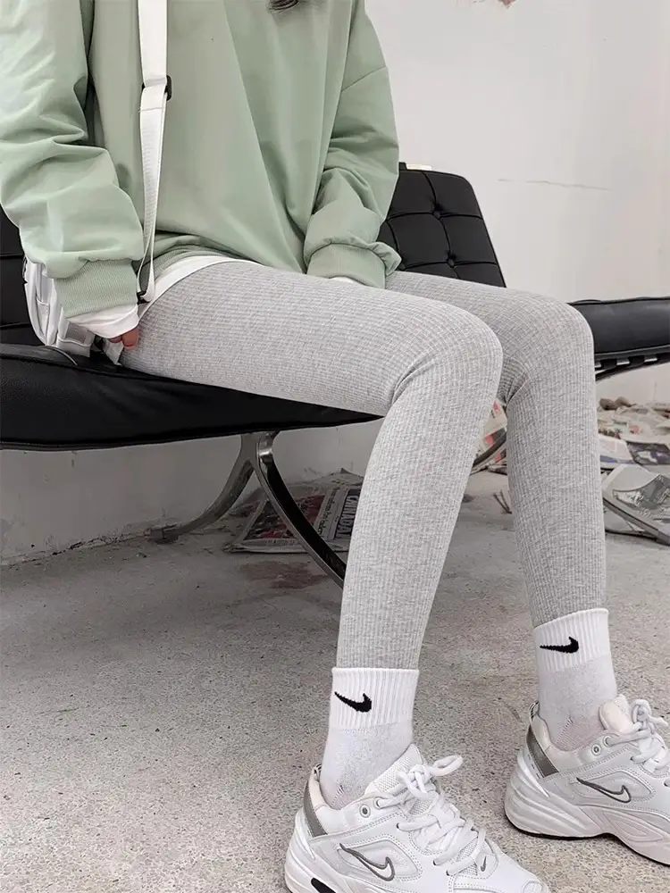 2021 Grey Thread Leggings Women's Tight Stretch High Waist Slimming - Image 6