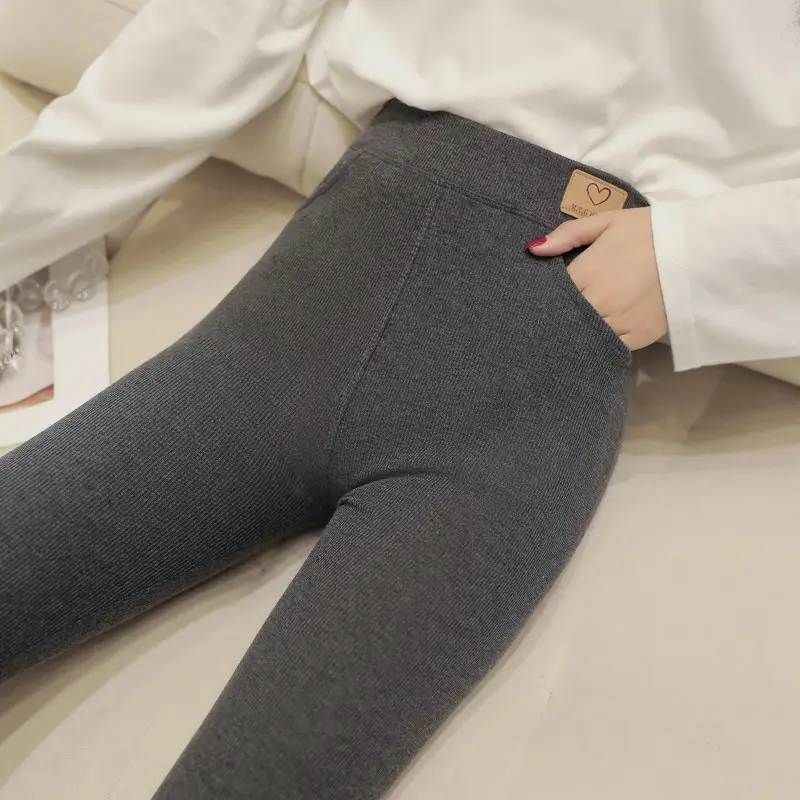 2021 Grey Thread Leggings Women's Tight Stretch High Waist Slimming - Image 2