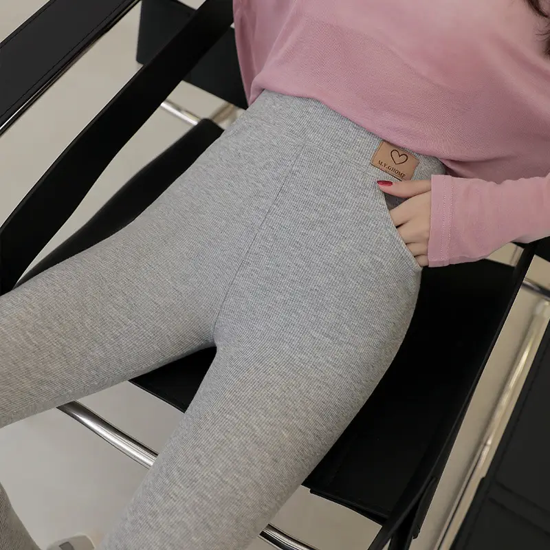 2021 Grey Thread Leggings Women's Tight Stretch High Waist Slimming - Image 3