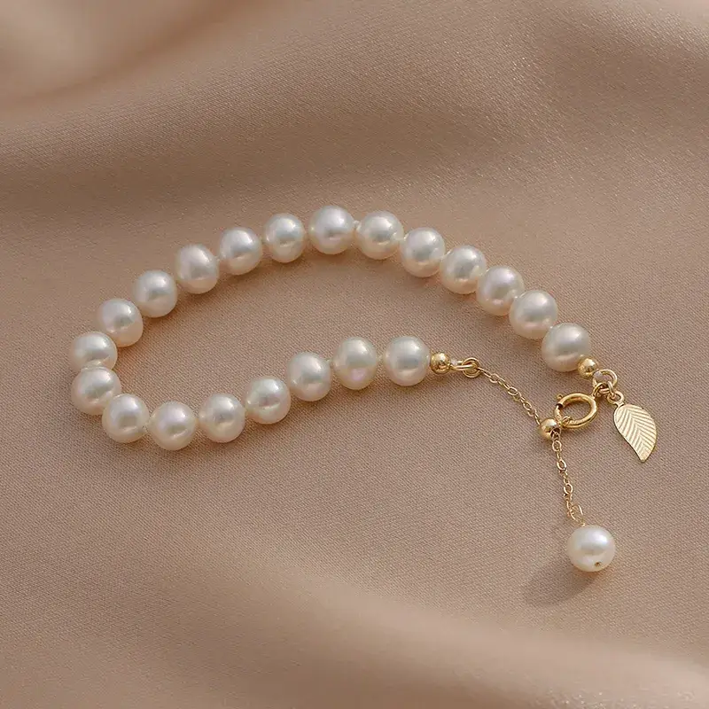 Natural Freshwater Pearl Adjustable Bracelet 6-7mm 18K Gold - Image 3
