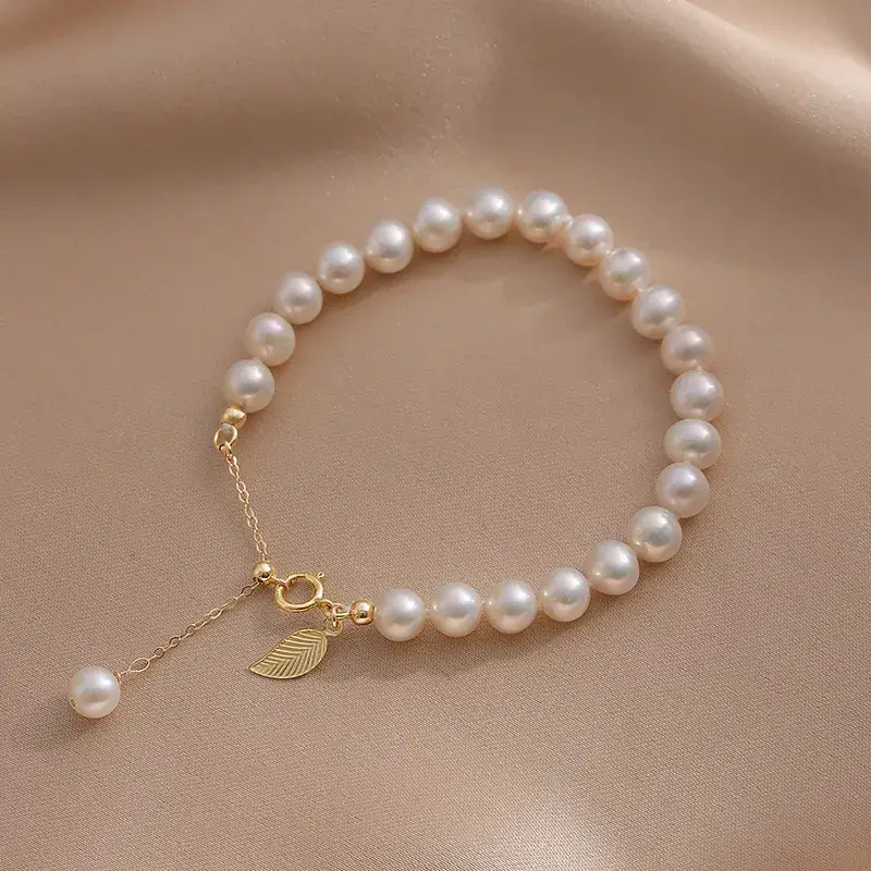 Natural Freshwater Pearl Adjustable Bracelet 6-7mm 18K Gold - Image 4