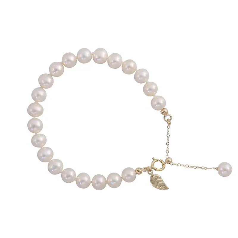 Natural Freshwater Pearl Adjustable Bracelet 6-7mm 18K Gold - Image 5