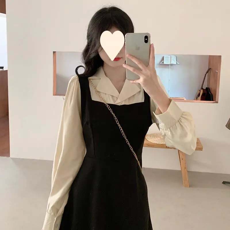 Long-sleeved Fake Two-Piece Dress for Women Autumn 2025 - Image 3