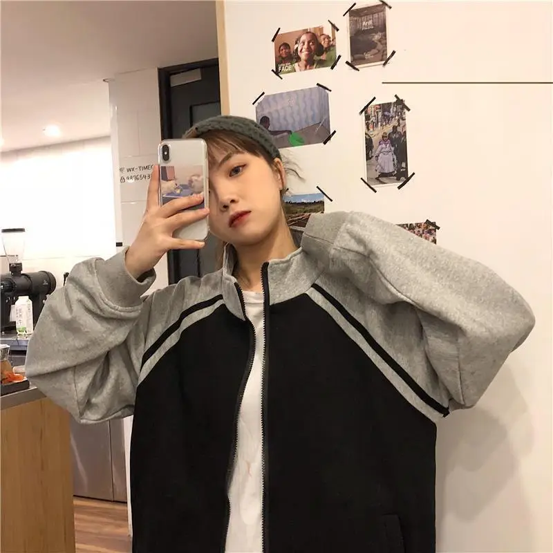 Women Baseball Coat Red Long Sleeve Large Size - Image 5