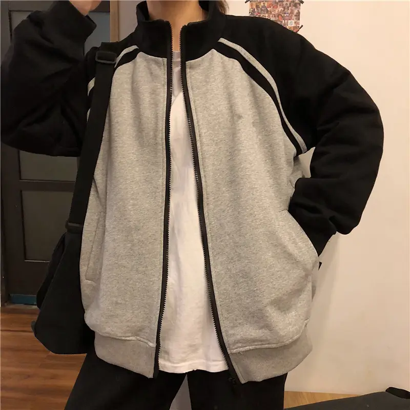 Women Baseball Coat Red Long Sleeve Large Size — feature 13
