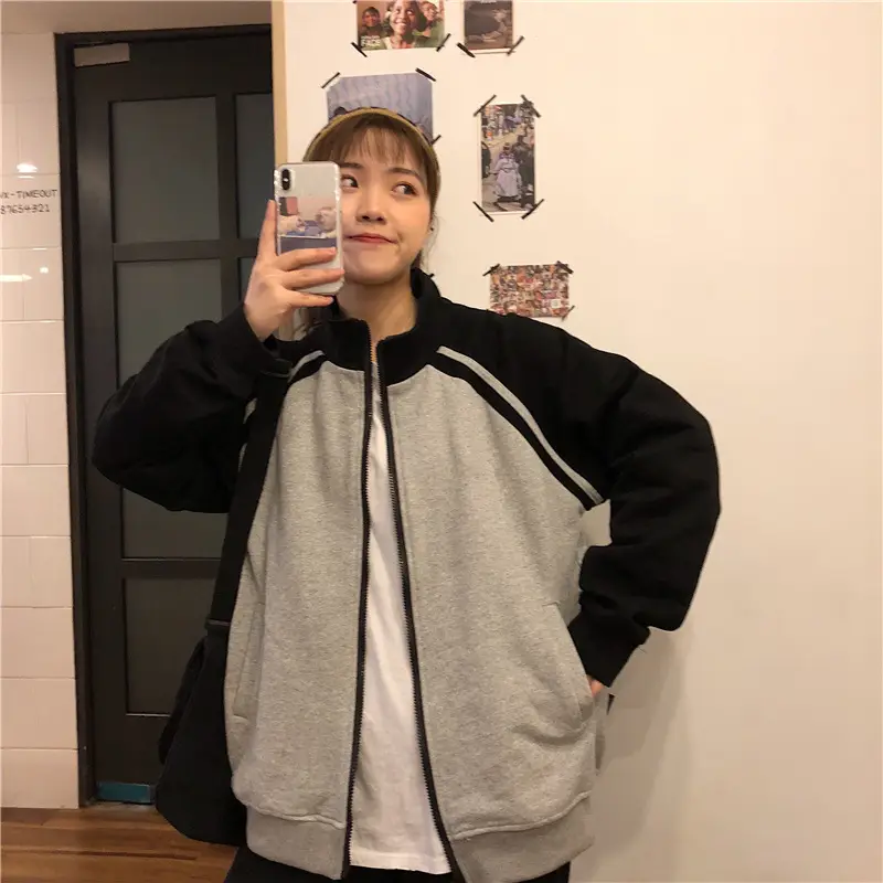 Women Baseball Coat Red Long Sleeve Large Size — feature 15