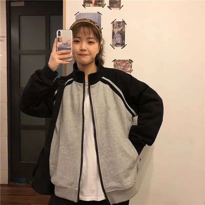 Women Baseball Coat Red Long Sleeve Large Size — feature 16