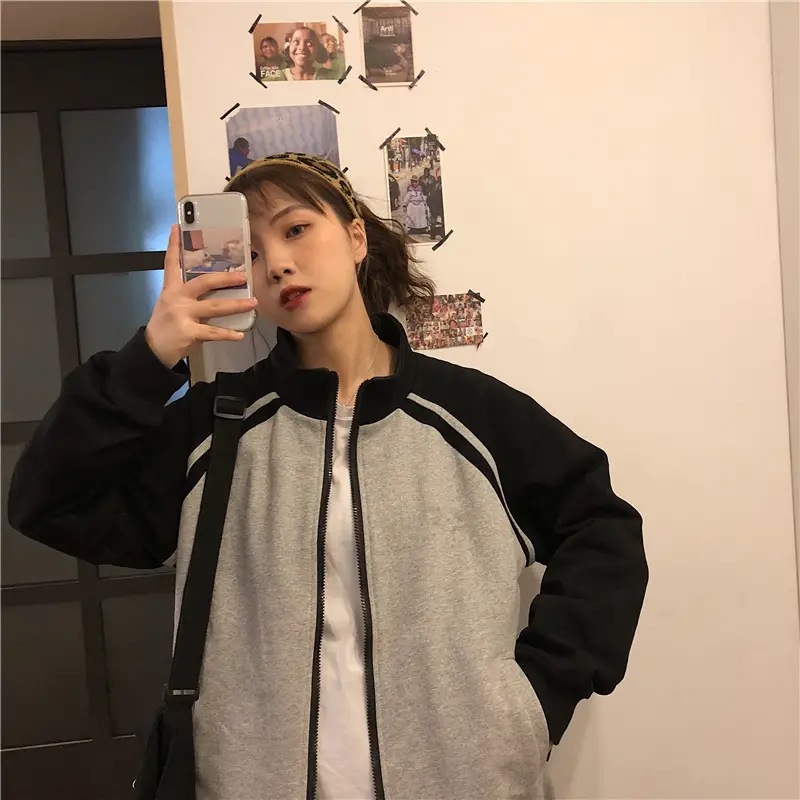 Women Baseball Coat Red Long Sleeve Large Size — feature 18