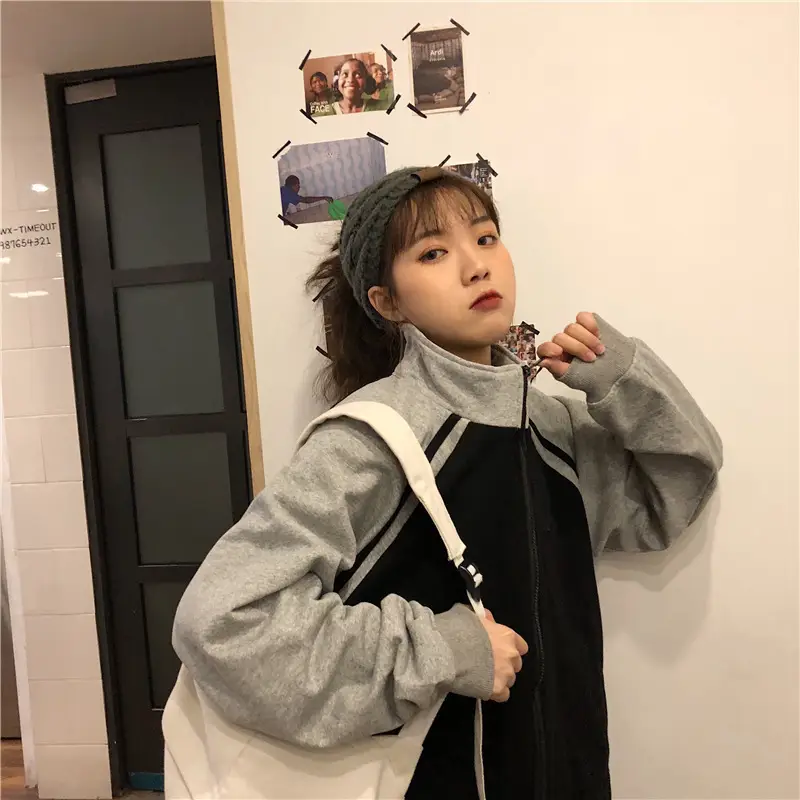 Women Baseball Coat Red Long Sleeve Large Size — feature 2
