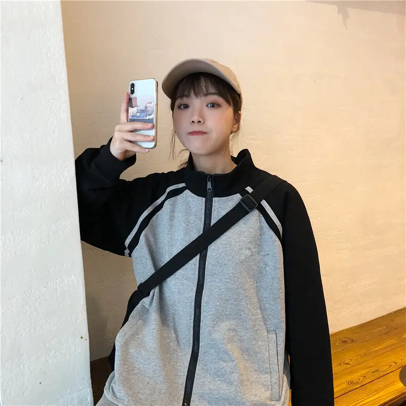 Women Baseball Coat Red Long Sleeve Large Size — feature 22