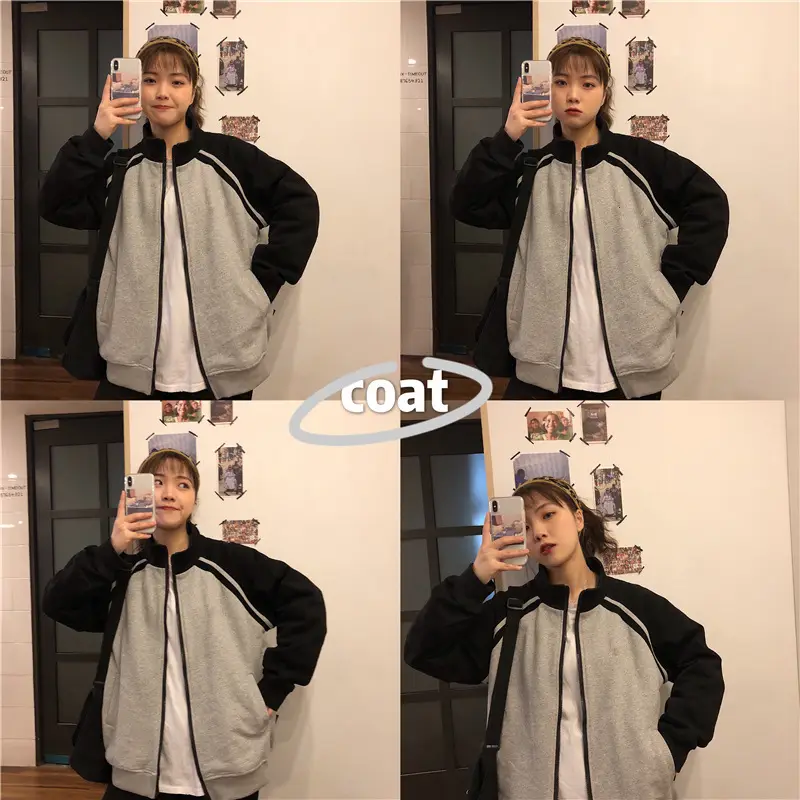 Women Baseball Coat Red Long Sleeve Large Size — feature 29