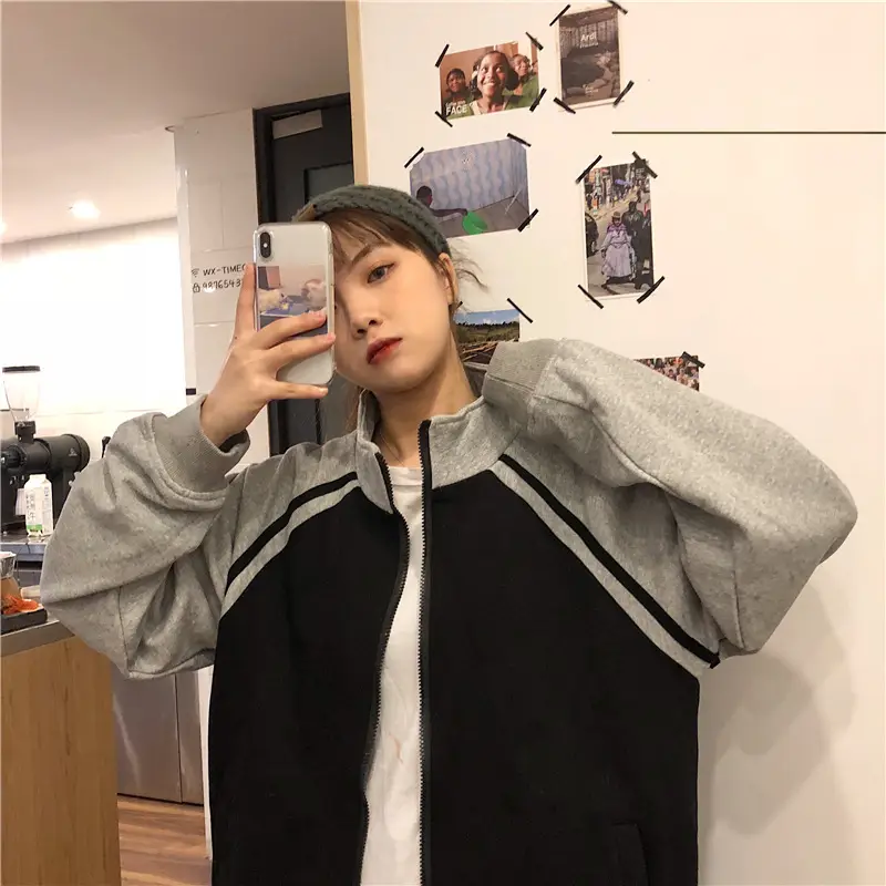 Women Baseball Coat Red Long Sleeve Large Size — feature 5