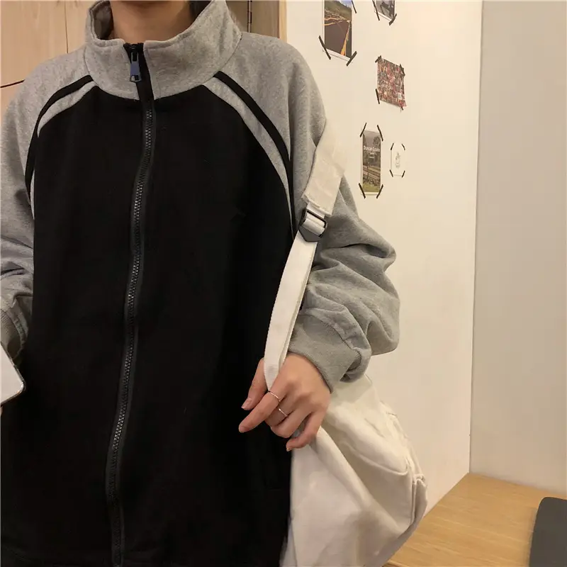 Women Baseball Coat Red Long Sleeve Large Size — feature 6