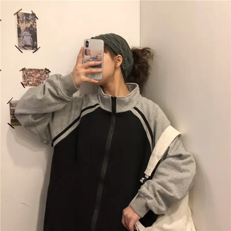 Women Baseball Coat Red Long Sleeve Large Size — feature 7