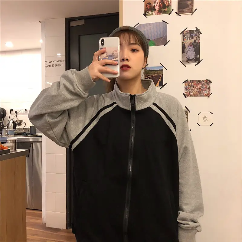 Women Baseball Coat Red Long Sleeve Large Size — feature 8