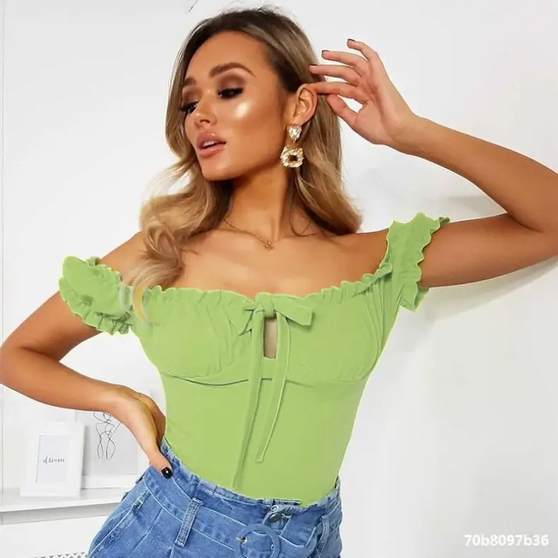 Green Collar Slim Fit Women's Short Sleeve Top - Image 6
