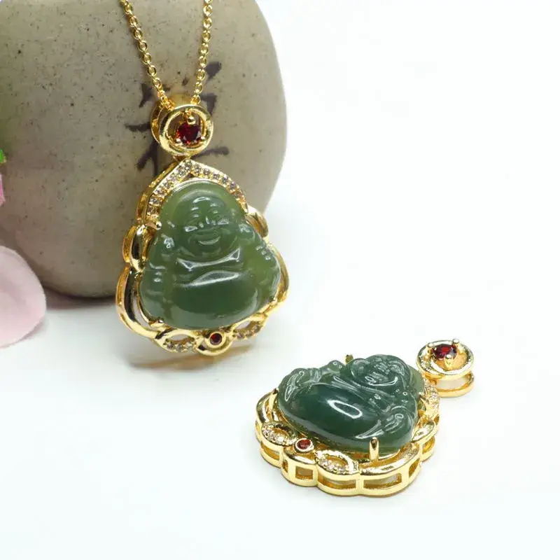 Jadeite Maitreya Buddha Necklace with Gold Plating — feature 10
