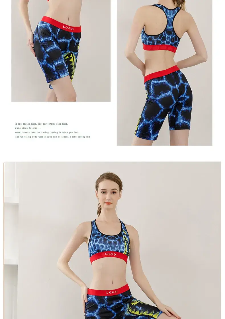 Girls' Printed Yoga Bra & Shorts Set Shock Absorbing — feature 10