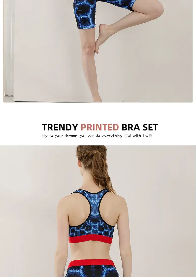 Girls' Printed Yoga Bra & Shorts Set Shock Absorbing — feature 11