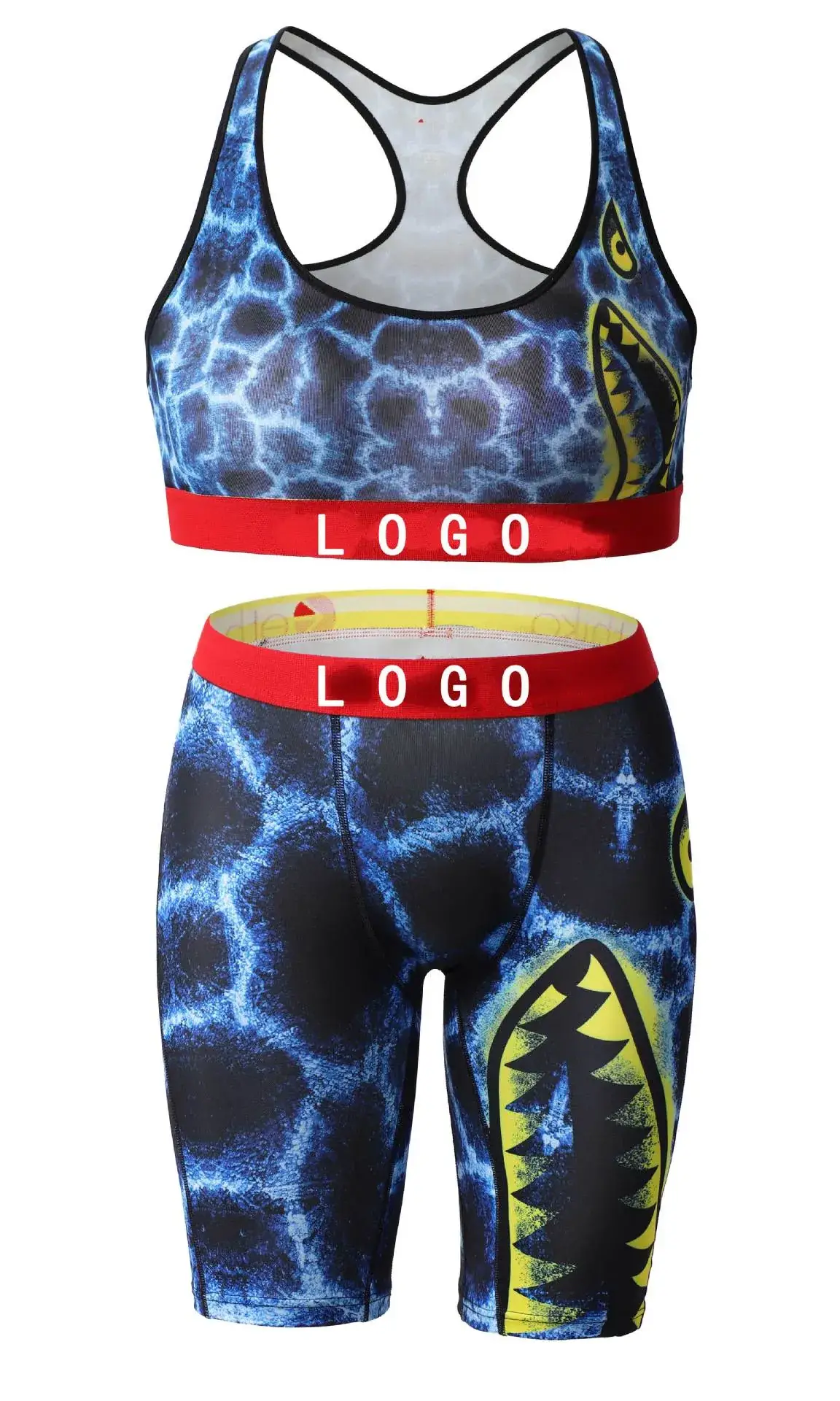 Girls' Printed Yoga Bra & Shorts Set Shock Absorbing — feature 15