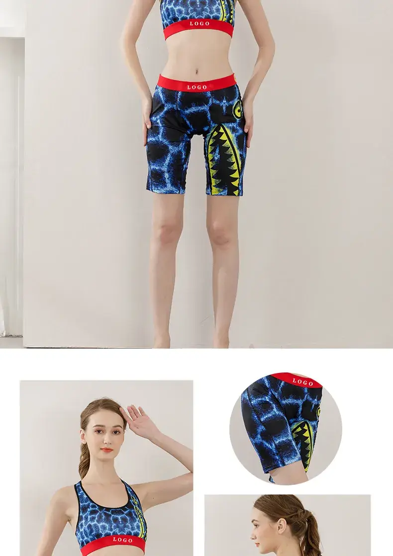 Girls' Printed Yoga Bra & Shorts Set Shock Absorbing — feature 9
