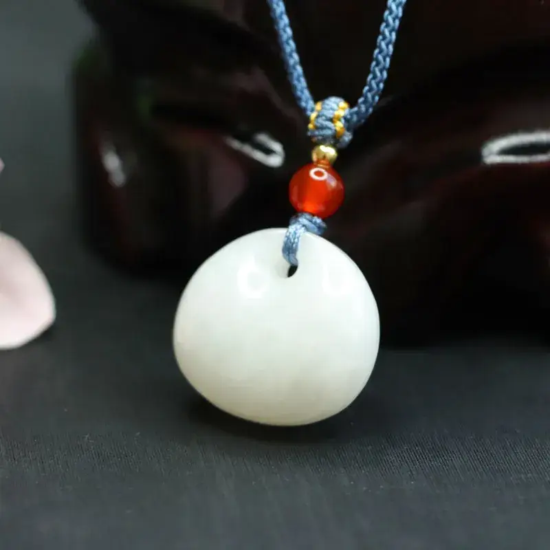 Guan Yu White Jade Princess Pendant with Red Bead - Image 2