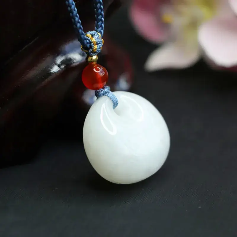Guan Yu White Jade Princess Pendant with Red Bead - Image 3