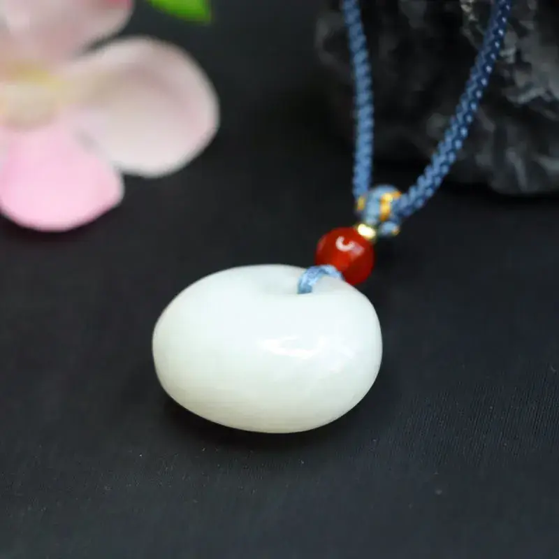 Guan Yu White Jade Princess Pendant with Red Bead - Image 4