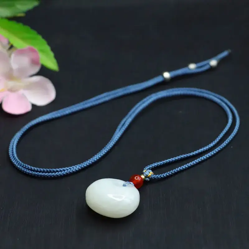 Guan Yu White Jade Princess Pendant with Red Bead - Image 5