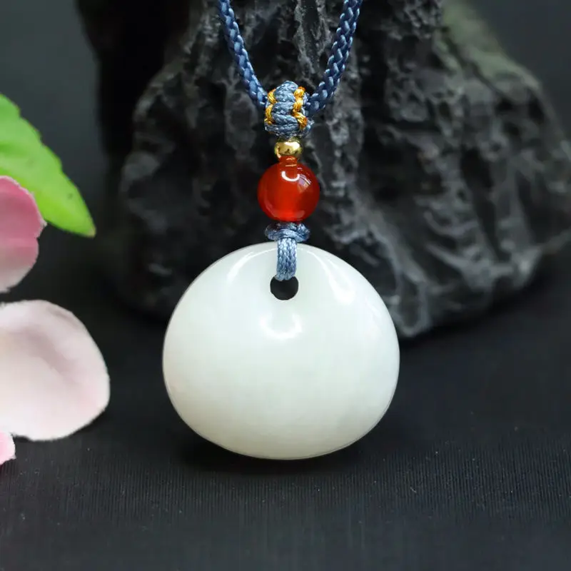 Guan Yu White Jade Princess Pendant with Red Bead — feature 7