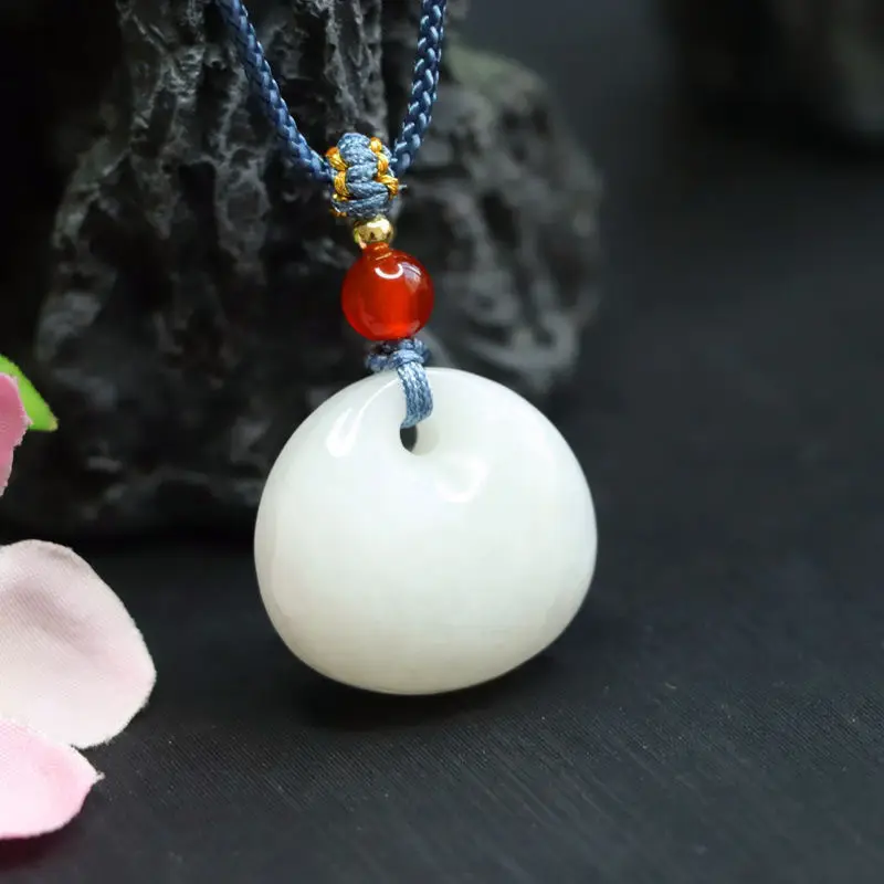 Guan Yu White Jade Princess Pendant with Red Bead — feature 8