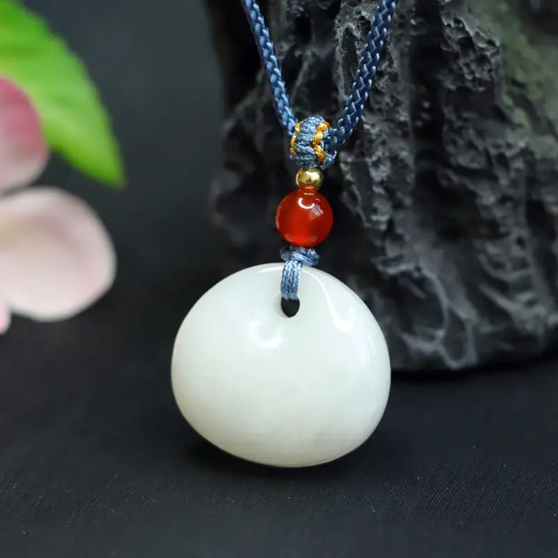 Guan Yu White Jade Princess Pendant with Red Bead — feature 9
