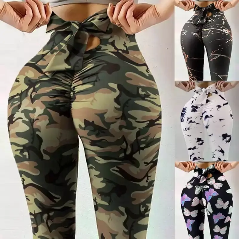 Women's Black Marble Print Yoga Pants Large - Image 9