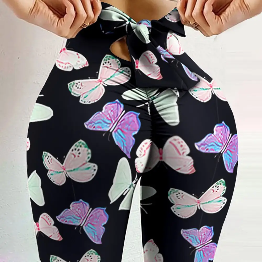 Women's Black Marble Print Yoga Pants Large - Image 8