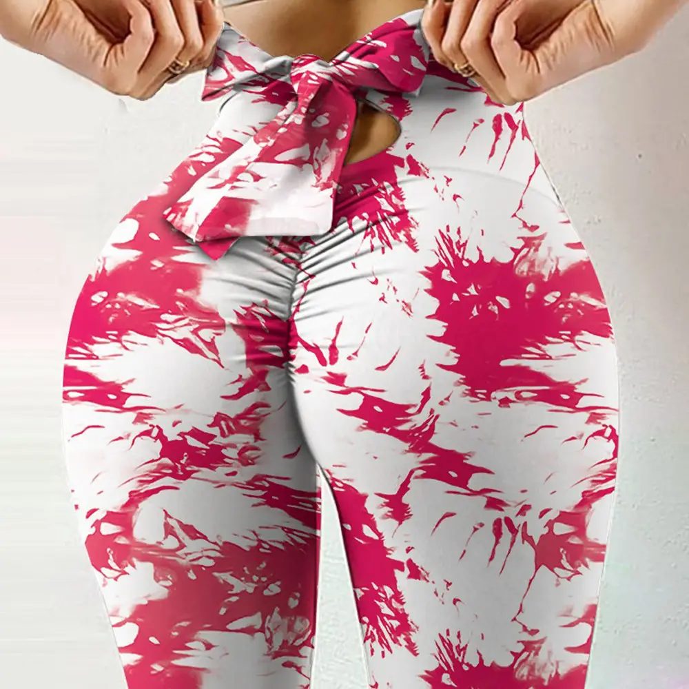 Women's Black Marble Print Yoga Pants Large - Image 6