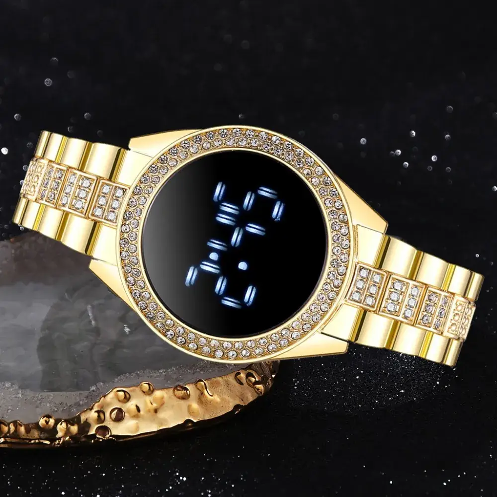 Black LED Digital Women's Watch with Diamond Band