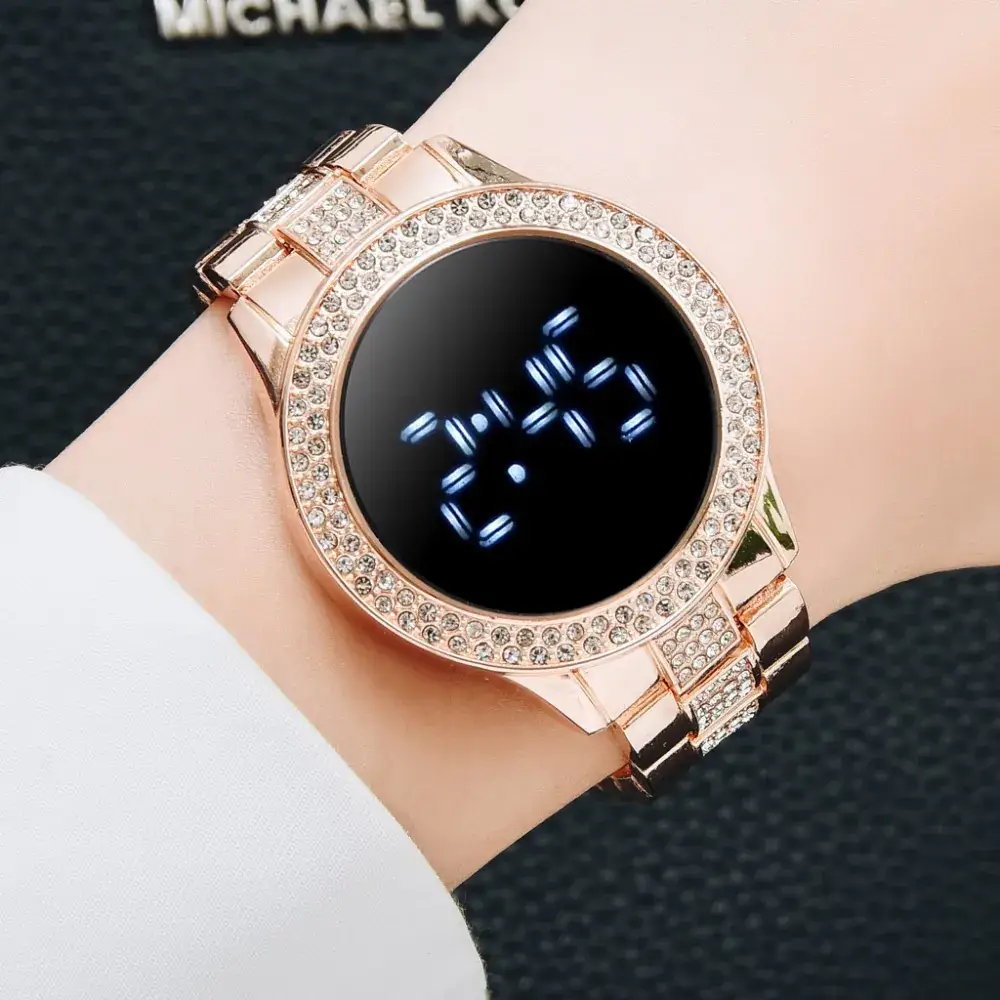 Black LED Digital Women's Watch with Diamond Band