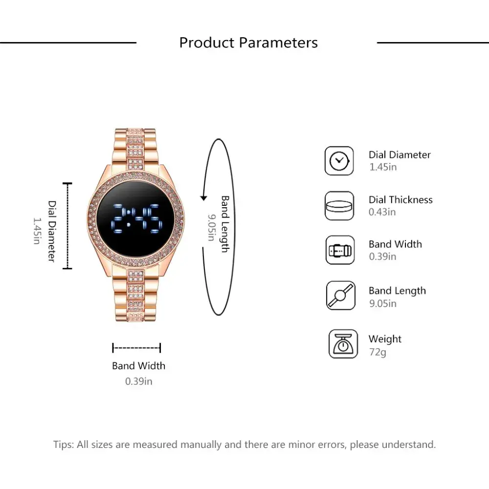 Black LED Digital Women's Watch with Diamond Band